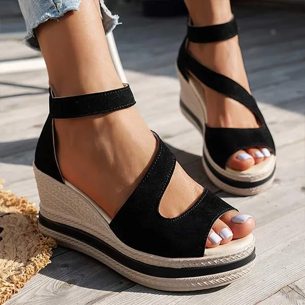 Women's Peep Toe Wedge Sandals with Back Zipper 28090937C
