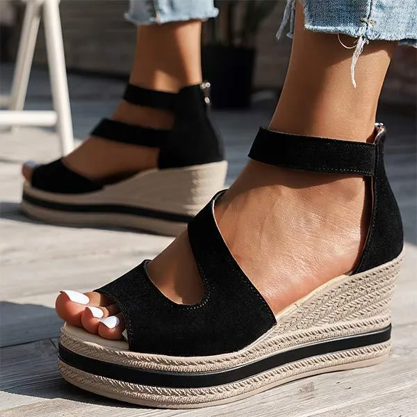 Women's Peep Toe Wedge Sandals with Back Zipper 28090937C