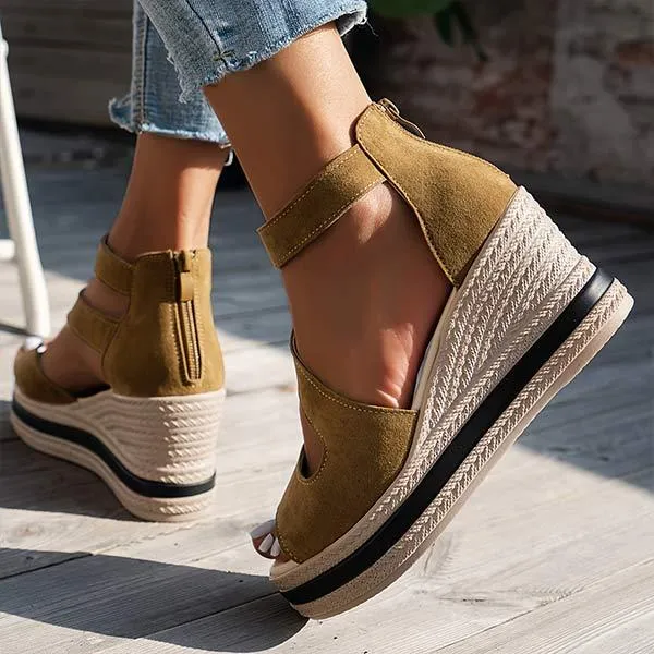 Women's Peep Toe Wedge Sandals with Back Zipper 28090937C
