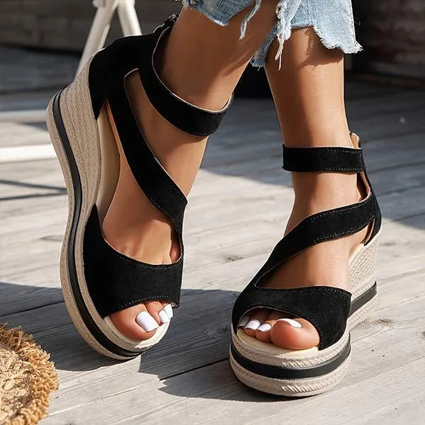 Women's Peep Toe Wedge Sandals with Back Zipper 28090937C