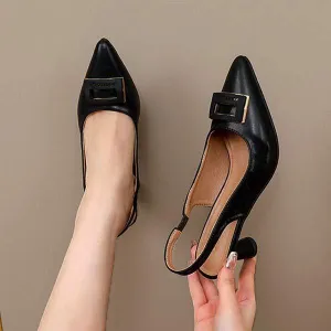 Women's Pointed Toe Square Buckle Hollow High Heel Peep Toe Sandals 06458068C