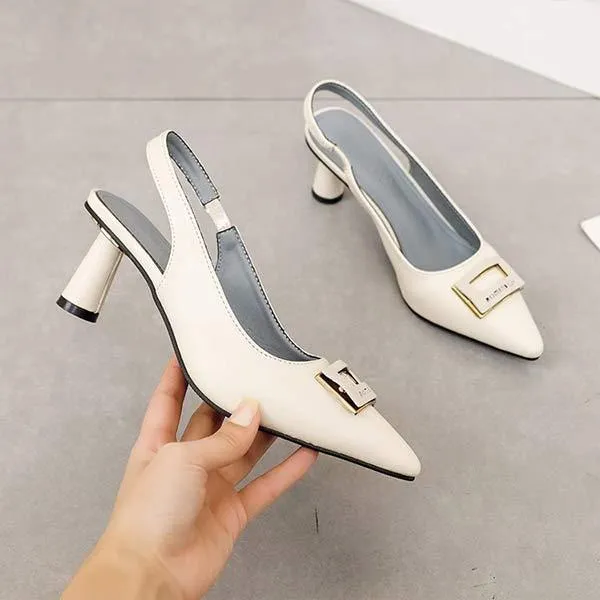 Women's Pointed Toe Square Buckle Hollow High Heel Peep Toe Sandals 06458068C