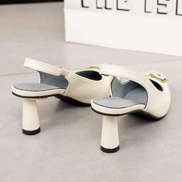 Women's Pointed Toe Square Buckle Hollow High Heel Peep Toe Sandals 06458068C