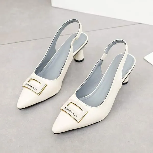 Women's Pointed Toe Square Buckle Hollow High Heel Peep Toe Sandals 06458068C