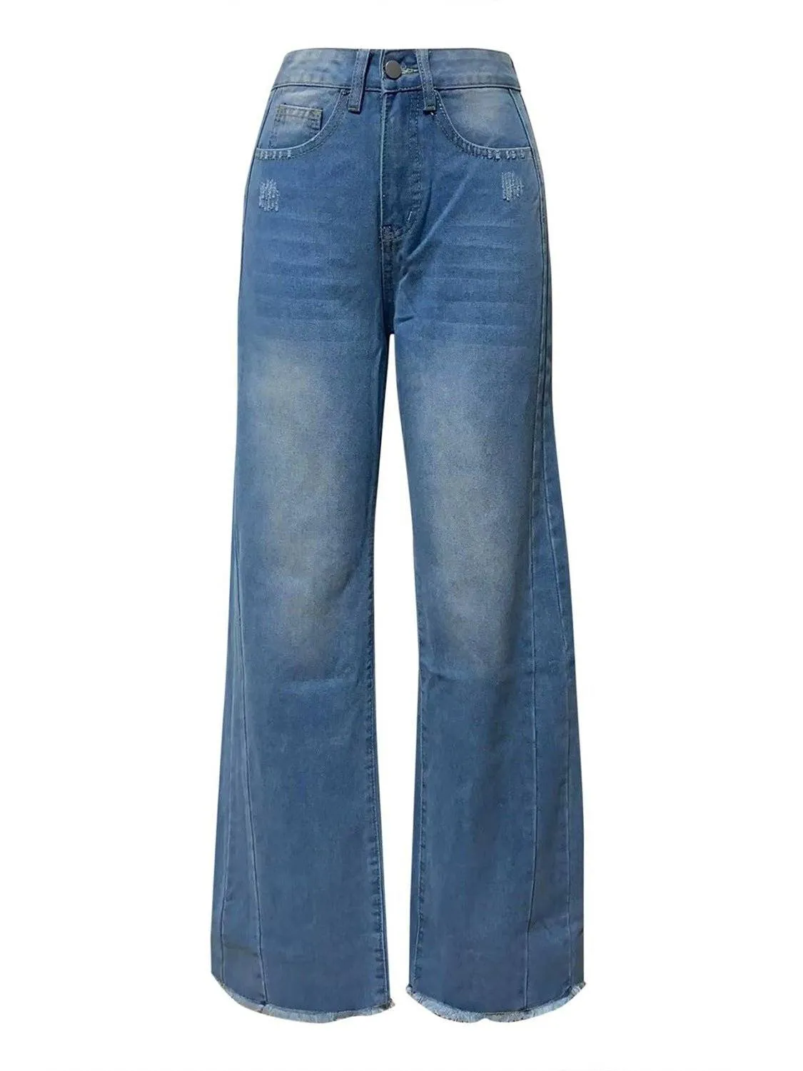 Women’s Raw Hem Wide Leg Jeans with Pockets