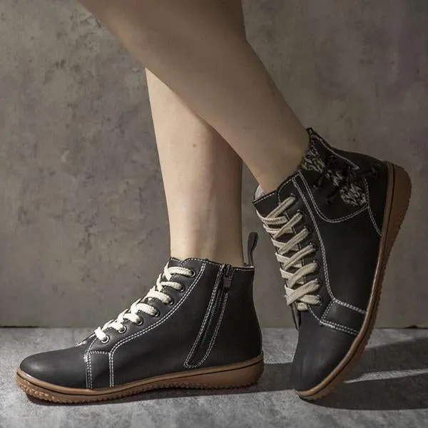 Women's Retro Casual Flat Lace-Up Booties 65561992S