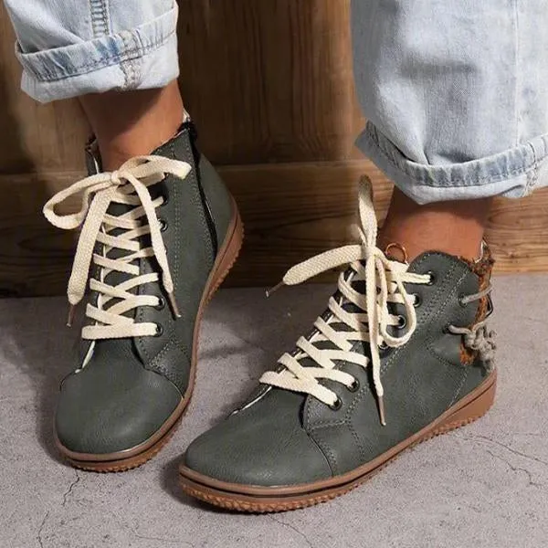 Women's Retro Casual Flat Lace-Up Booties 65561992S