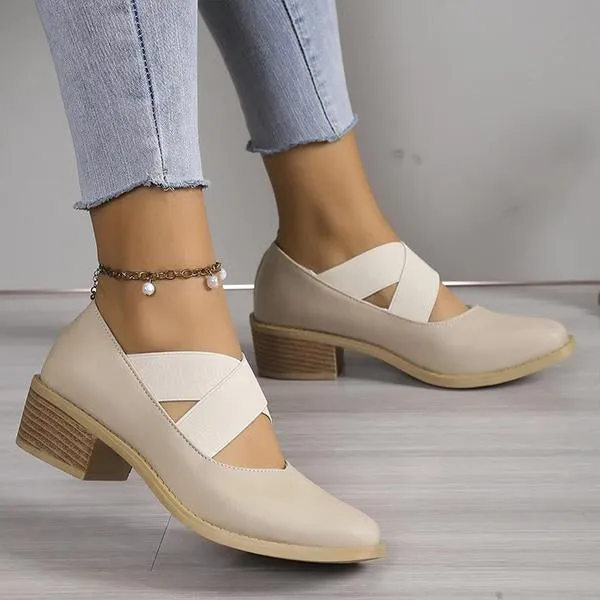 Women's Retro Cross Strap Thick Heel Ballet Shoes 83231615S
