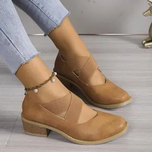 Women's Retro Cross Strap Thick Heel Ballet Shoes 83231615S