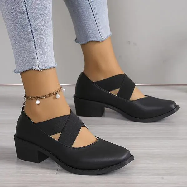 Women's Retro Cross Strap Thick Heel Ballet Shoes 83231615S