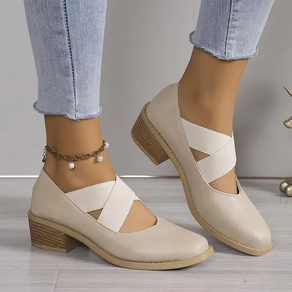 Women's Retro Cross Strap Thick Heel Ballet Shoes 83231615S