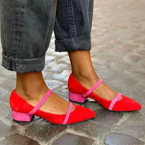 Women's Retro Fashion Suede Pointed Toe Thick Heel Pumps 84126837S