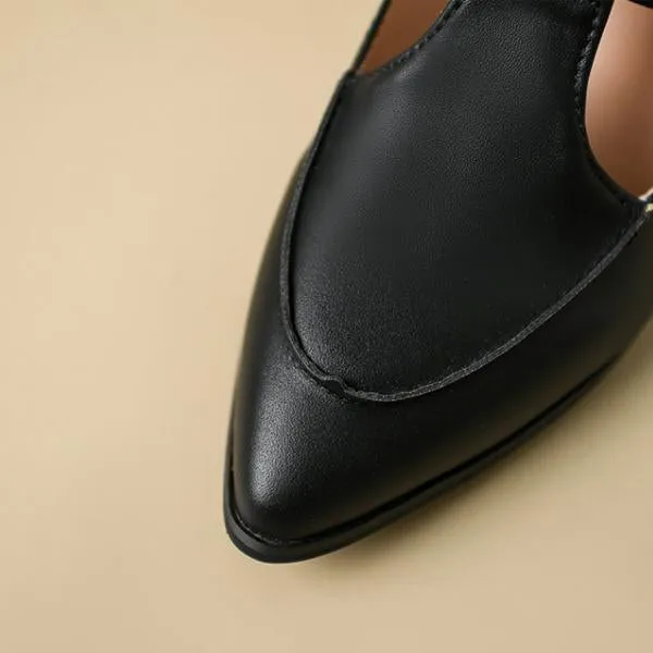 Women's Retro Pointed Toe Chunky Heel Mary Jane Shoes 35492373C