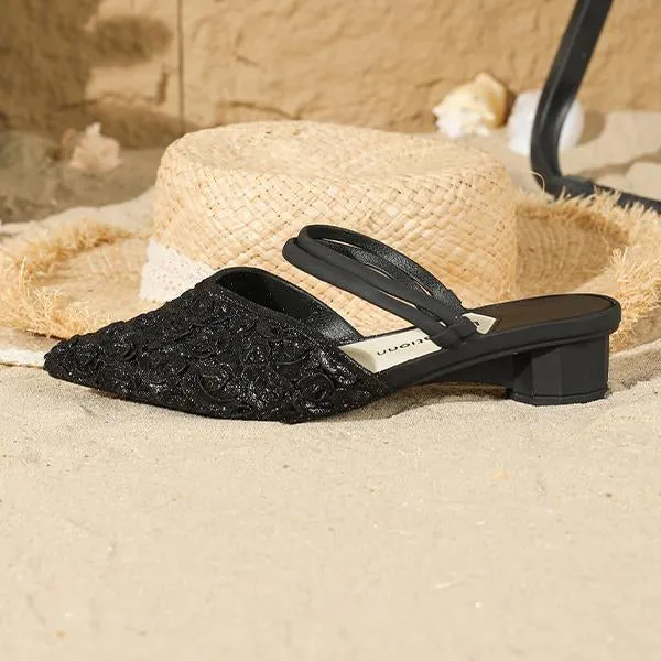 Women's Sparkling Block Heel Rose Pattern Sandals 93831077S