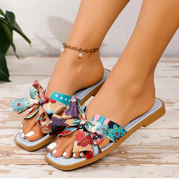Women's Square-toe Bowknot One-Strap Casual Sandals 97354319C