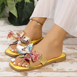 Women's Square-toe Bowknot One-Strap Casual Sandals 97354319C