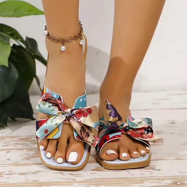 Women's Square-toe Bowknot One-Strap Casual Sandals 97354319C