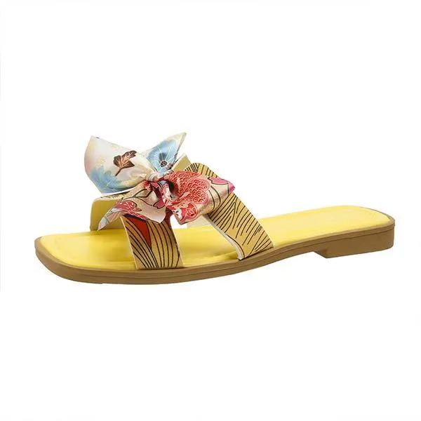 Women's Square-toe Bowknot One-Strap Casual Sandals 97354319C
