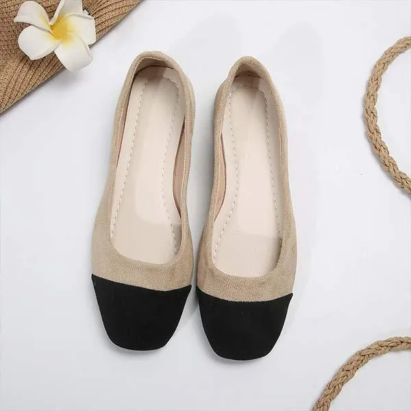 Women's Square-Toe Shallow Mouth One-Step Slip-On Flats 12066020C