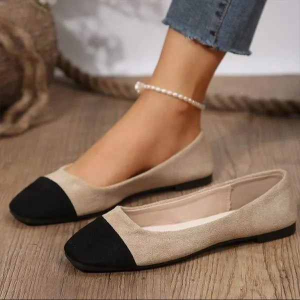 Women's Square-Toe Shallow Mouth One-Step Slip-On Flats 12066020C