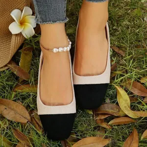 Women's Square-Toe Shallow Mouth One-Step Slip-On Flats 12066020C
