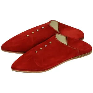 Women's Suede Pearls Red Moroccan Babouches Leather Slippers-Red
