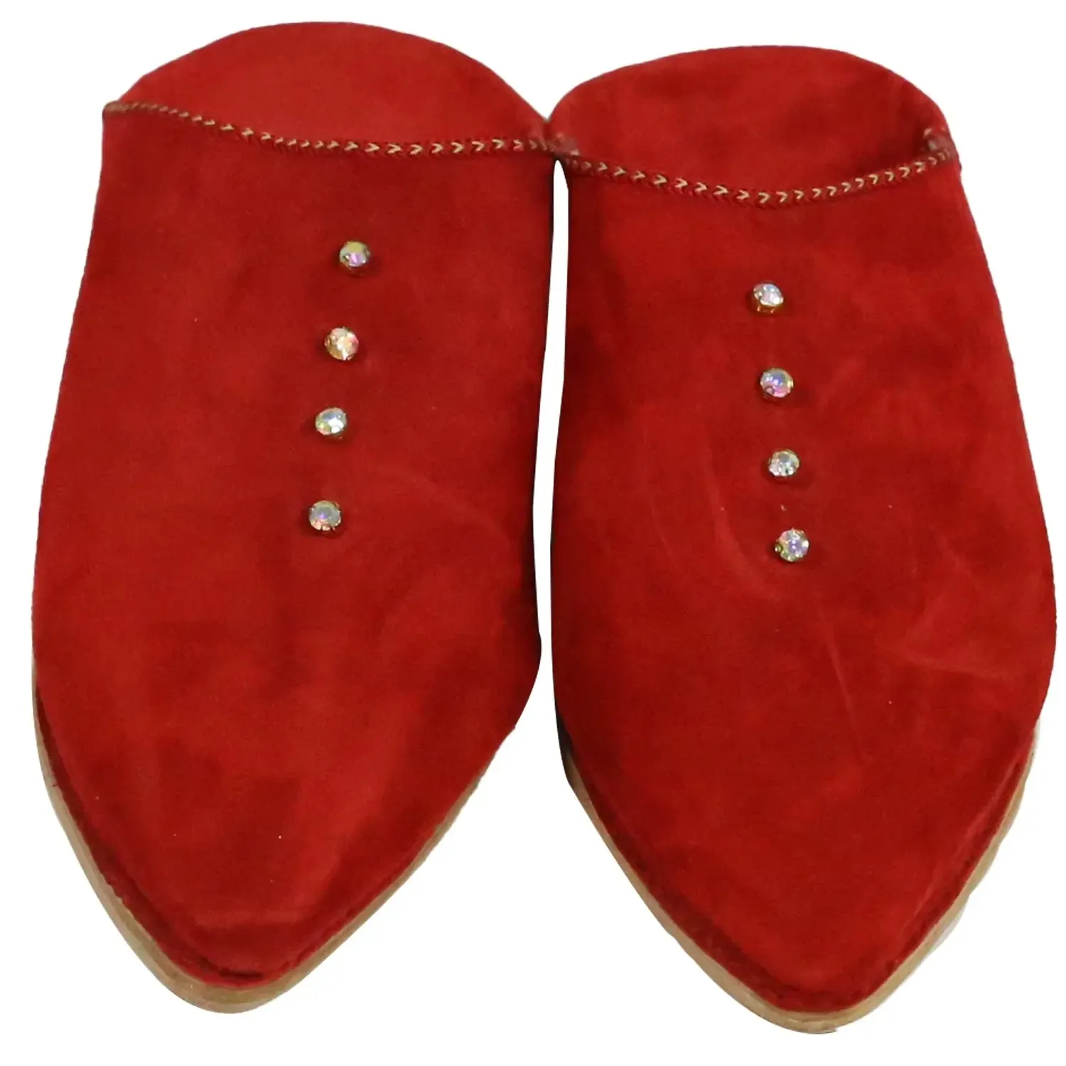 Women's Suede Pearls Red Moroccan Babouches Leather Slippers-Red