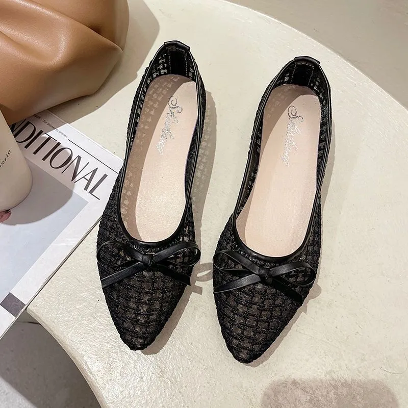 Women's Summer Mesh Pointed Toe Flat Shoes Breathable Loafers Comfortable Slip-ons