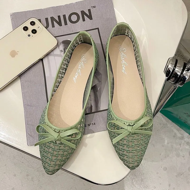 Women's Summer Mesh Pointed Toe Flat Shoes Breathable Loafers Comfortable Slip-ons