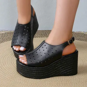Women's Thick Sole Roman Style Wedge Sandals with Peep Toe 83528607C