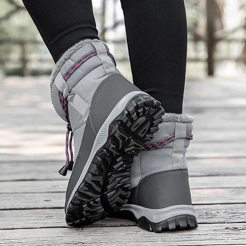 Women's thick warm lining waterproof anti-slip slip on snow boots