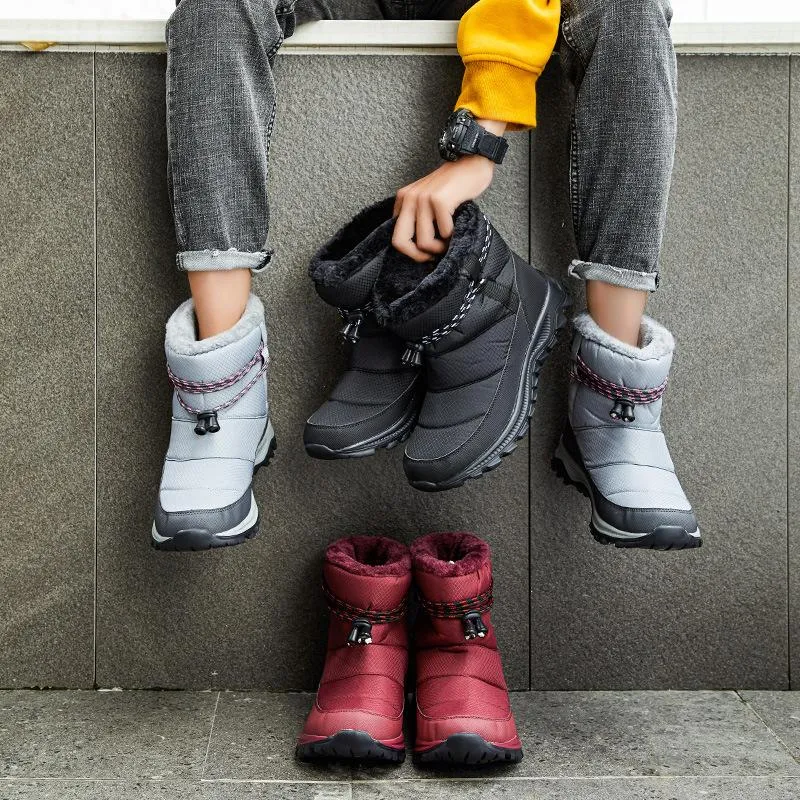 Women's thick warm lining waterproof anti-slip slip on snow boots