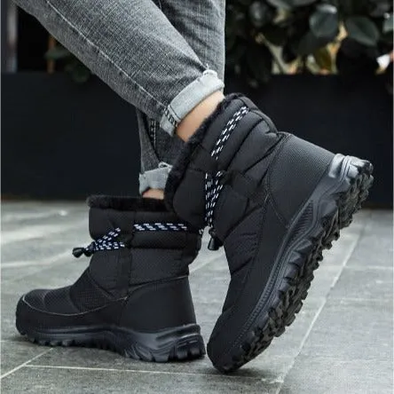 Women's thick warm lining waterproof anti-slip slip on snow boots