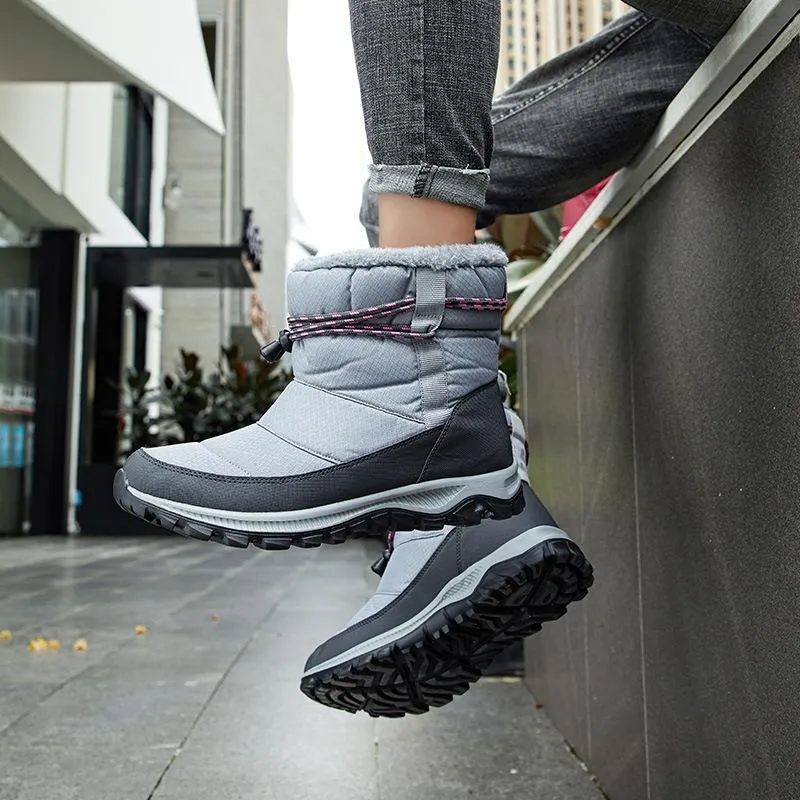 Women's thick warm lining waterproof anti-slip slip on snow boots