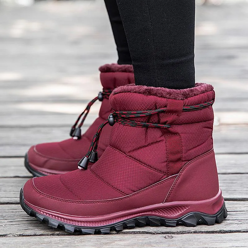 Women's thick warm lining waterproof anti-slip slip on snow boots