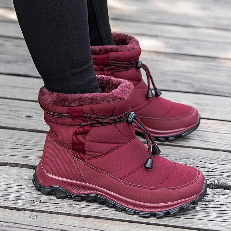 Women's thick warm lining waterproof anti-slip slip on snow boots