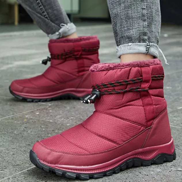 Women's thick warm lining waterproof anti-slip slip on snow boots