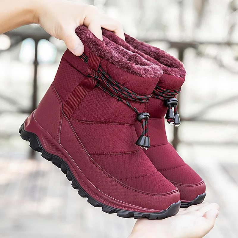 Women's thick warm lining waterproof anti-slip slip on snow boots
