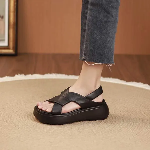 Women's Vintage Casual Cross Strap Roman Sandals 32404021C