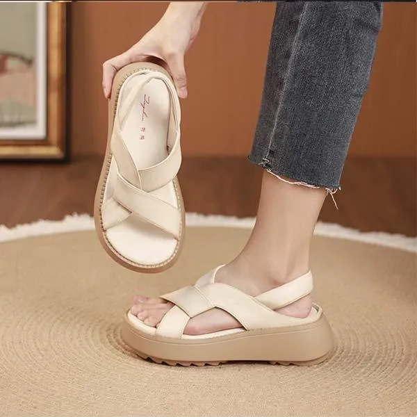 Women's Vintage Casual Cross Strap Roman Sandals 32404021C