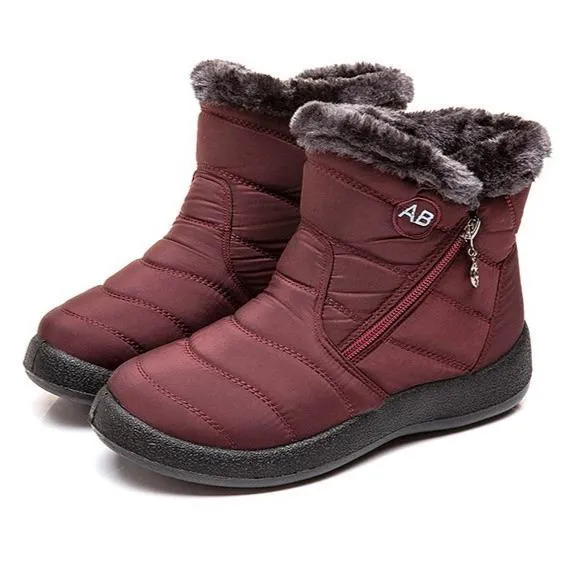 Women's warm lining ankle snow boots waterproof slip on winter booties with zipper