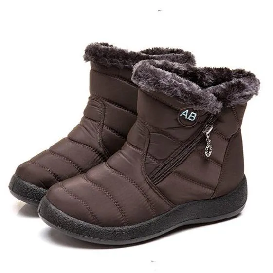 Women's warm lining ankle snow boots waterproof slip on winter booties with zipper