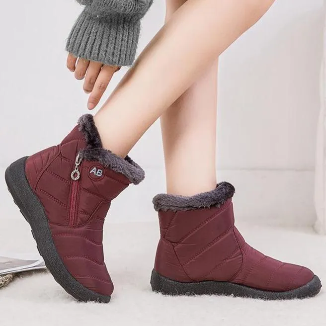 Women's warm lining ankle snow boots waterproof slip on winter booties with zipper