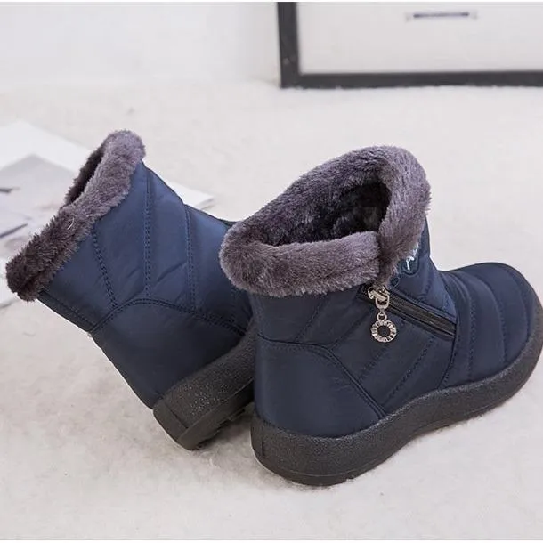 Women's warm lining ankle snow boots waterproof slip on winter booties with zipper