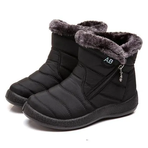 Women's warm lining ankle snow boots waterproof slip on winter booties with zipper
