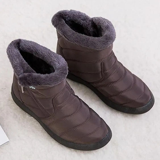 Women's warm lining ankle snow boots waterproof slip on winter booties with zipper