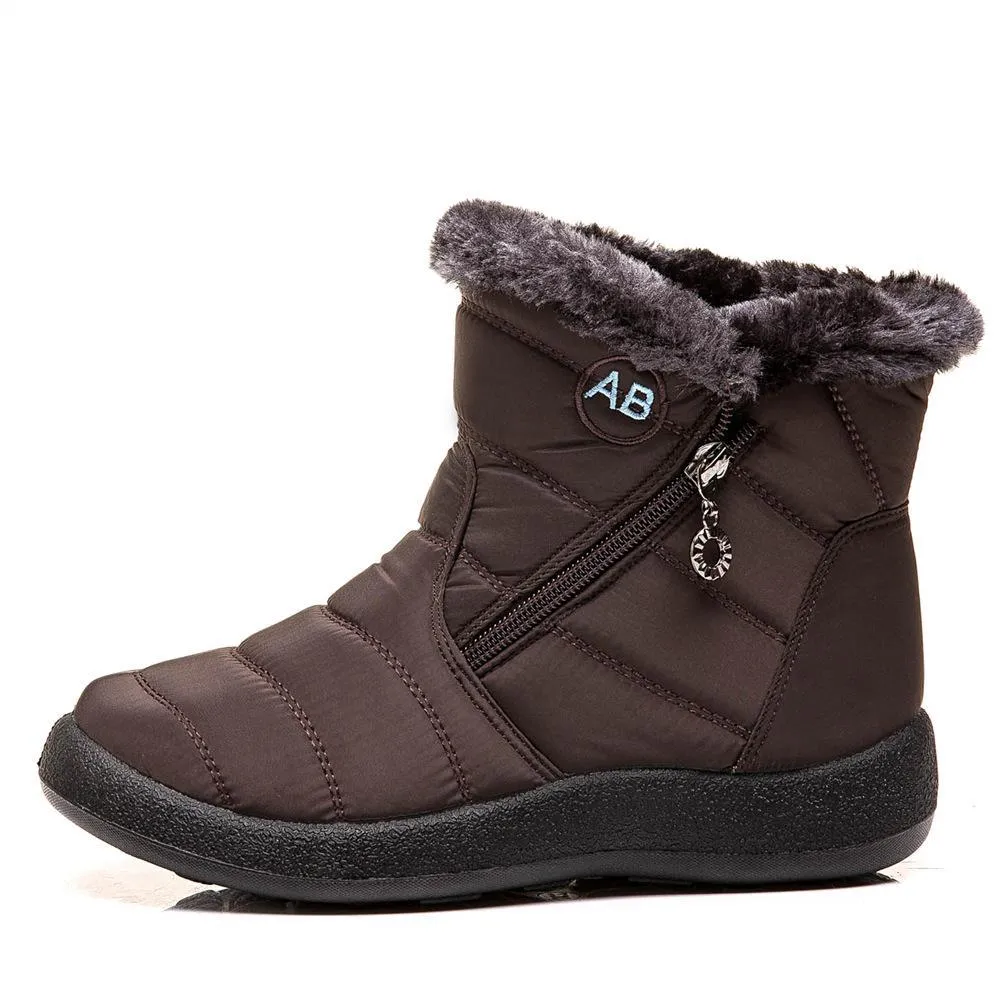 Women's warm lining ankle snow boots waterproof slip on winter booties with zipper