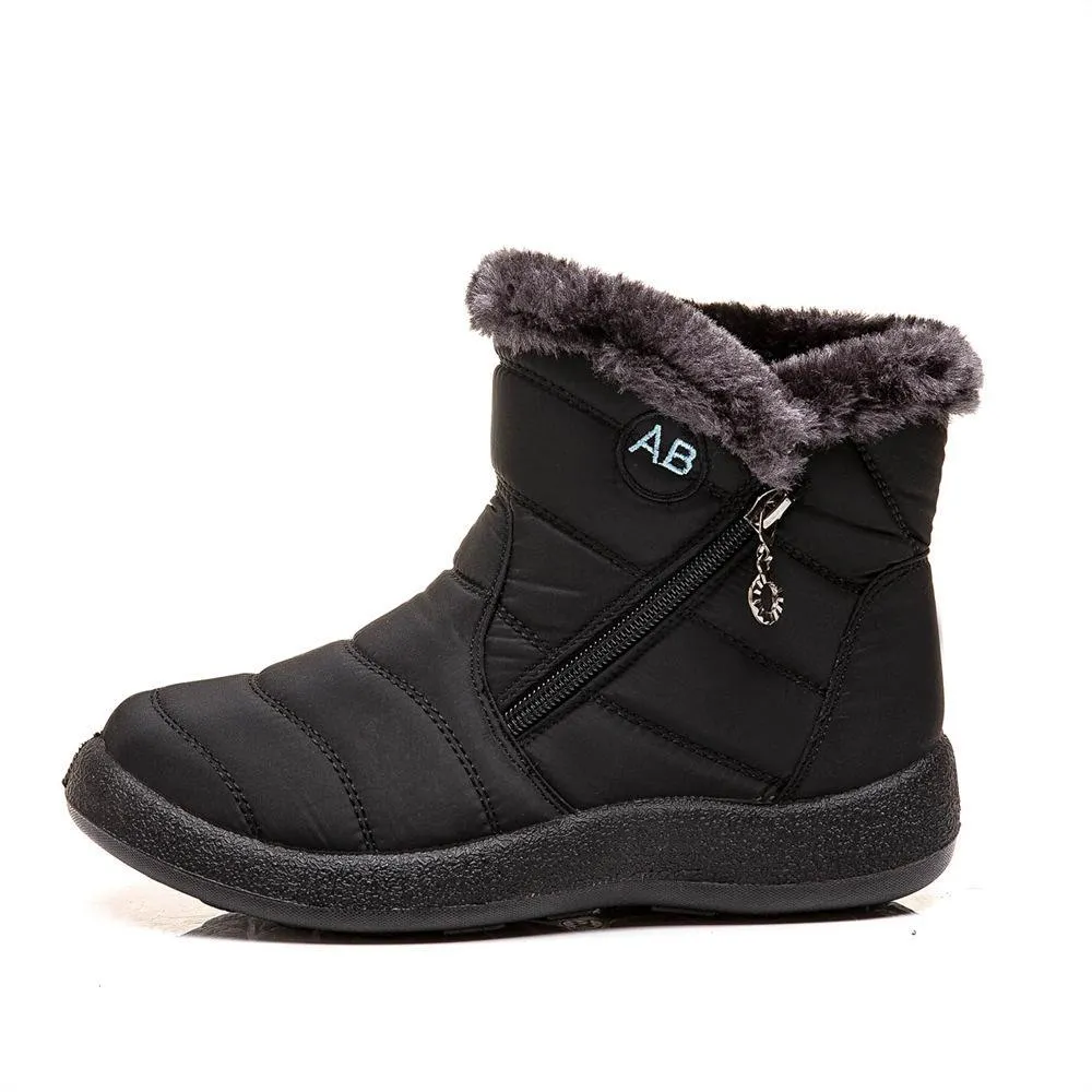 Women's warm lining ankle snow boots waterproof slip on winter booties with zipper