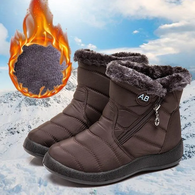 Women's warm lining ankle snow boots waterproof slip on winter booties with zipper