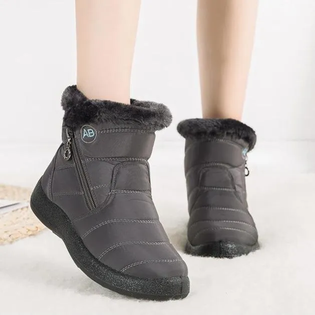 Women's warm lining ankle snow boots waterproof slip on winter booties with zipper
